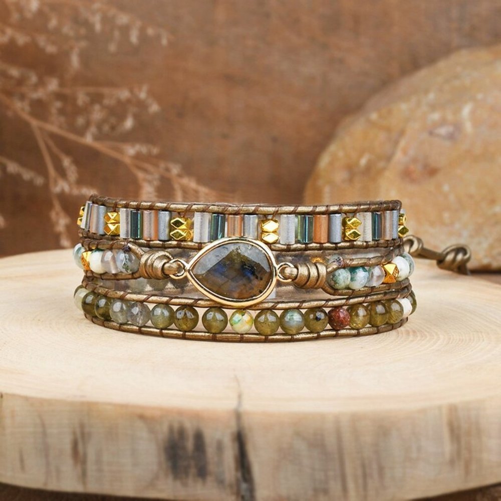 Genuine Labradorite Bohemian Handmade Braided Healing Chakra Wrap Bracelet Gifts